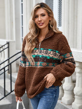 Half Zip Long Sleeve Fuzzy Top OutfitFlow